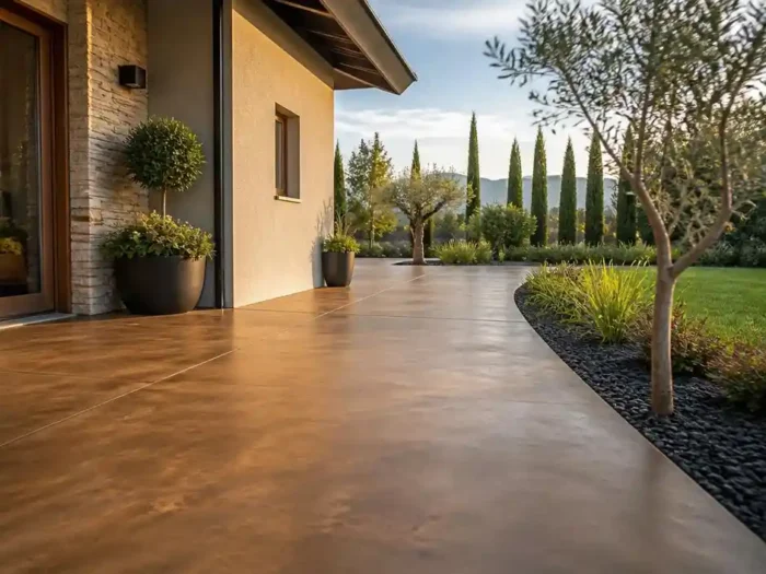 Pavimentare con il cemento colorato per esterni