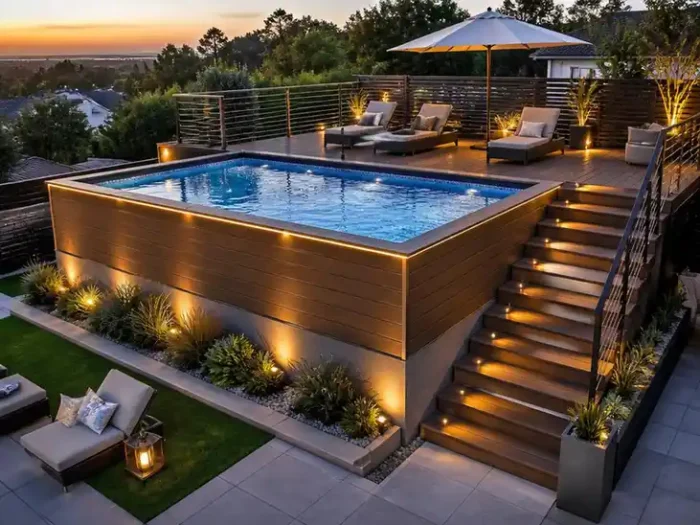 Soluzioni eleganti per un soppalco piscina fuori terra moderno