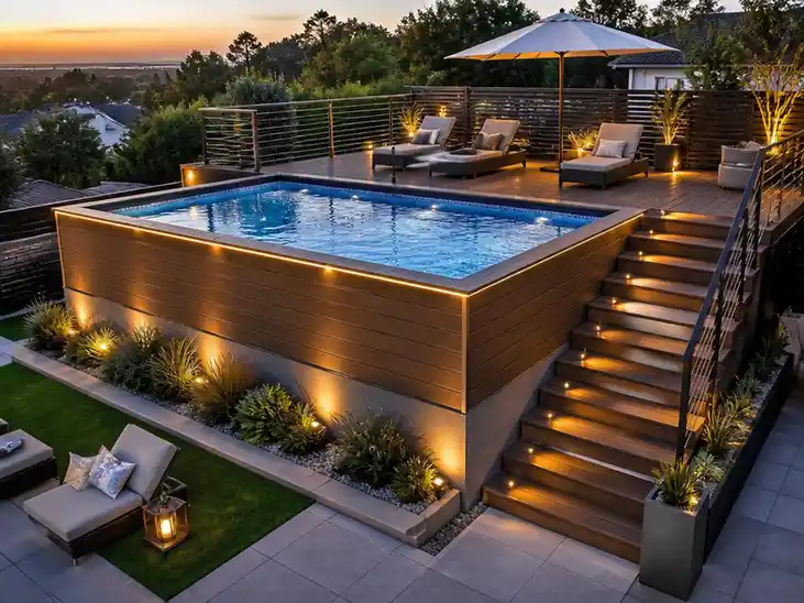 Soluzioni eleganti per un soppalco piscina fuori terra moderno